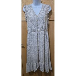 SirenLily Womens Polka Dot Sleeveless Ruffle Hem Button-Down Dress